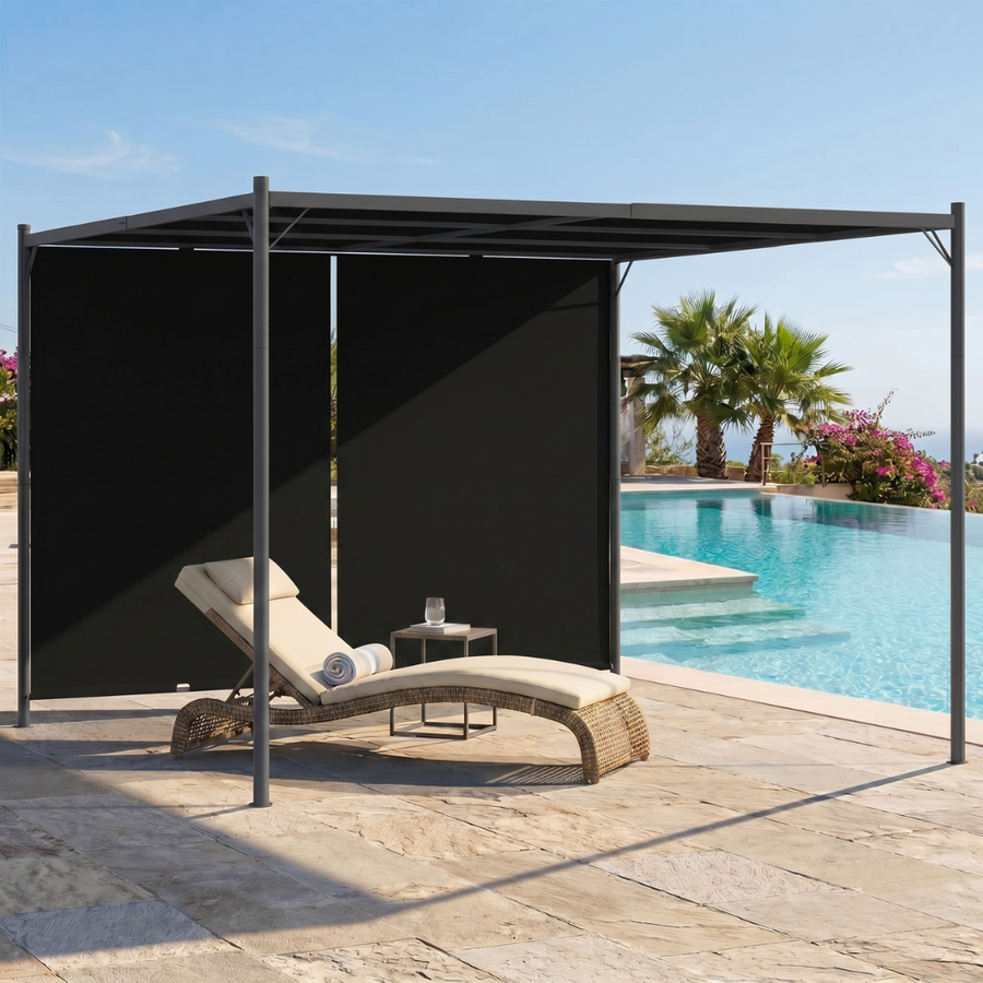 Pergola de Jardin Acier 3x3 m — Toit Rétractable & Ancrage Sol