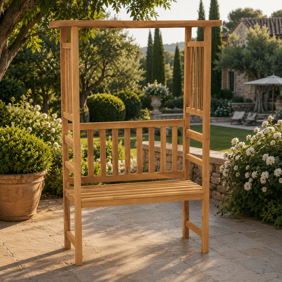 Arche de Jardin avec Banc — Teck Massif, Support Rosiers
