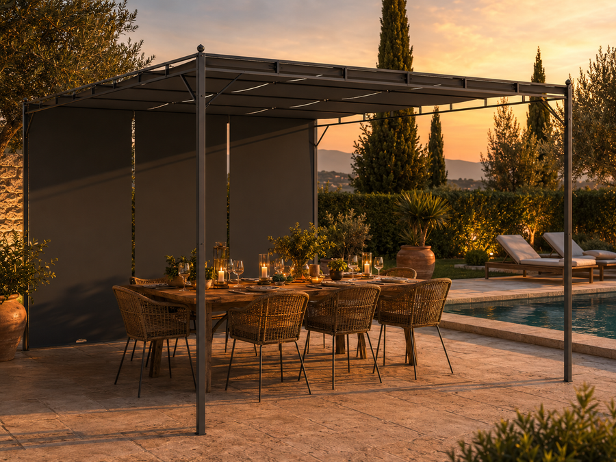 Belvédère de Jardin Acier 4x3 m — Rideau Latéral