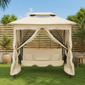 Balancelle de Jardin Convertible — Banc & Lit avec Toit Double