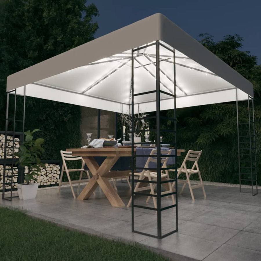 Tonnelle de Jardin 3x3 m — Toit Tissu & Guirlande LED Solaire