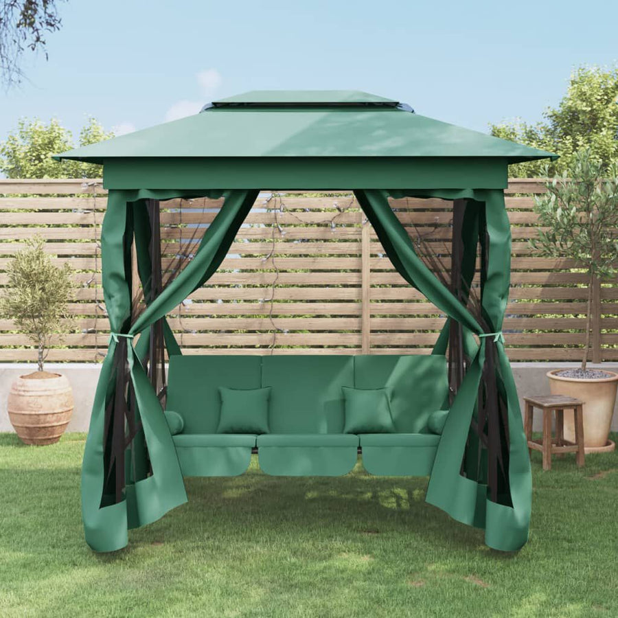 Balancelle de Jardin Convertible — Banc & Lit avec Toit Double