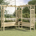 Pergola d'angle en bois de pin traité avec banc intégré - vue principale