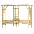 Pergola d'angle en bois - détail du banc intégré