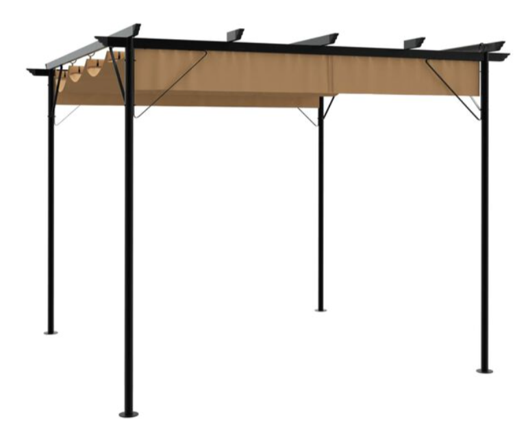 Pergola Acier 3x3 m — Toit Toile Rétractable Coulissant